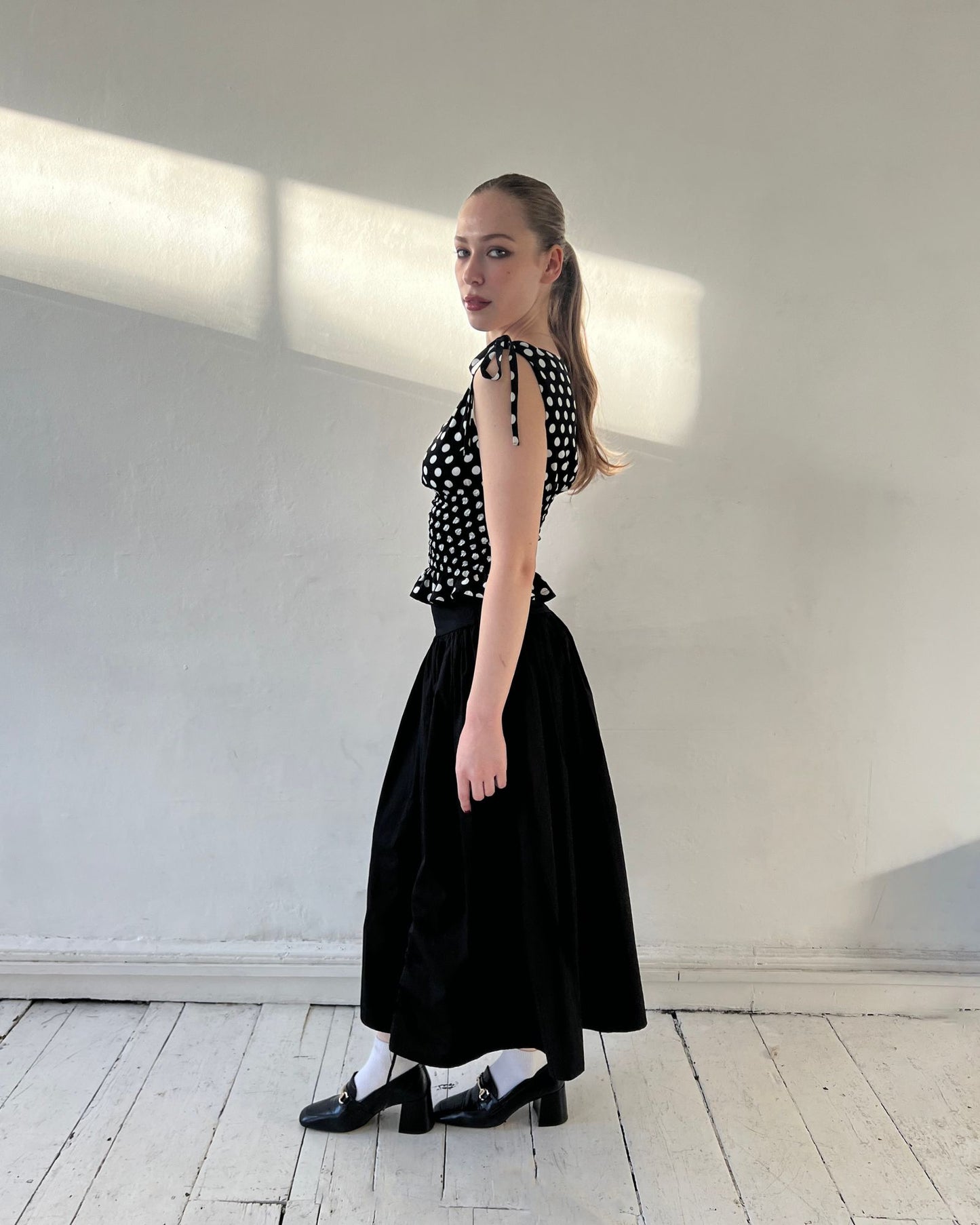 The Amélie Top in Black Polka Dot
