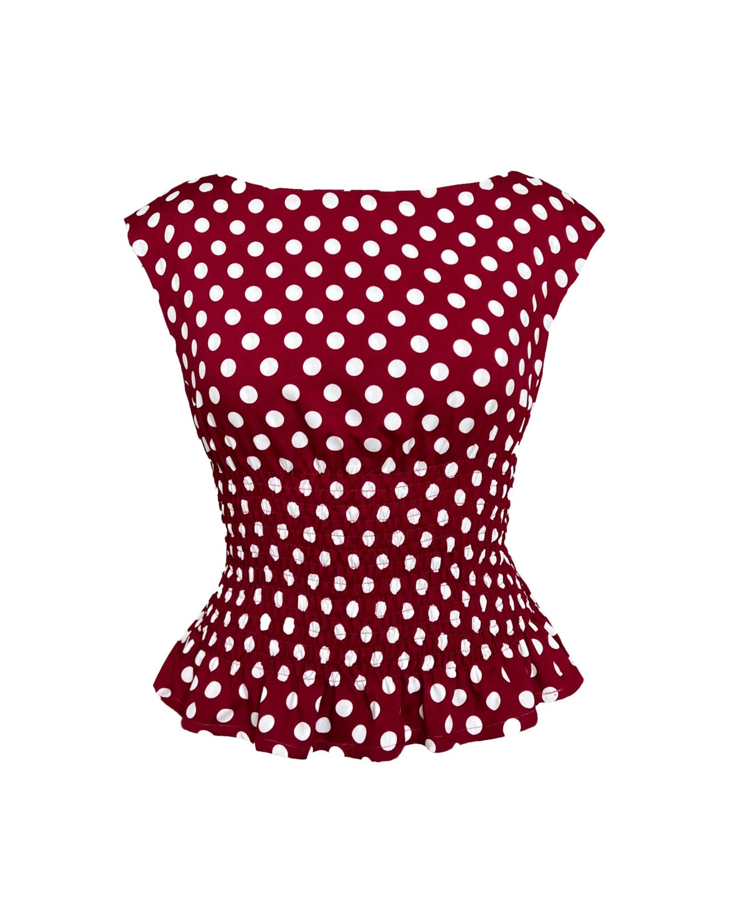 The Amelie Top in Wine Polka Dot