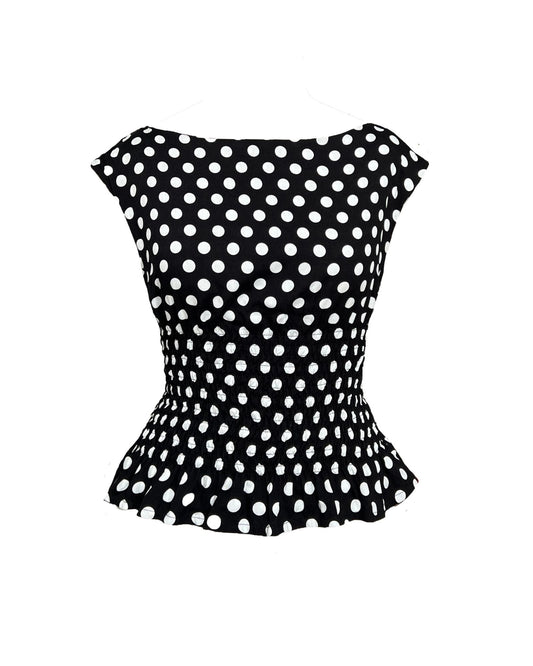 46. The Amelie Top in Black Polka Dot - M