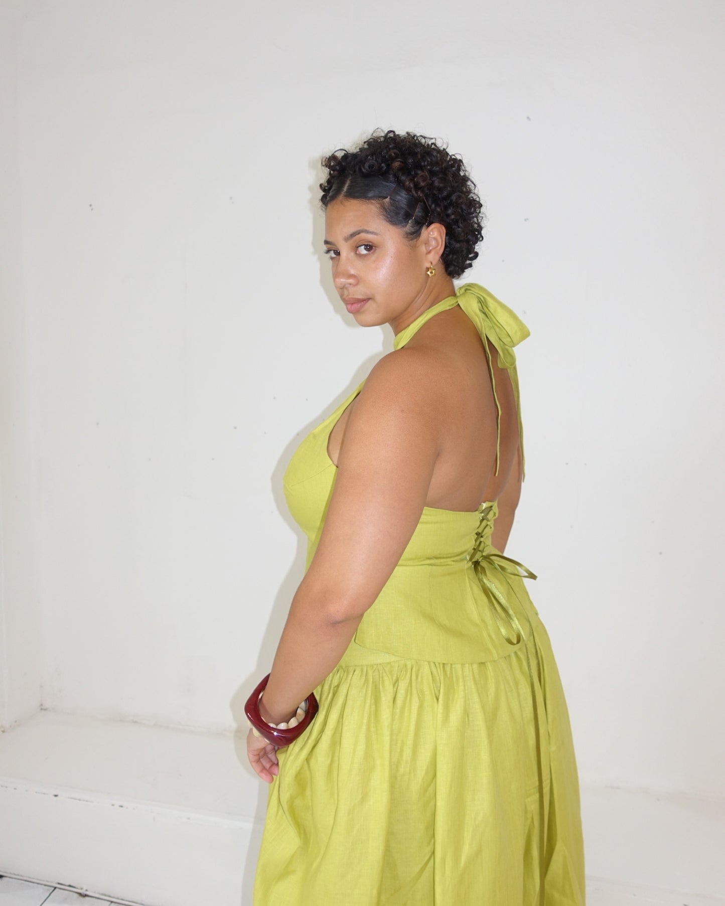 The Zoe Halter in Chartreuse Linen