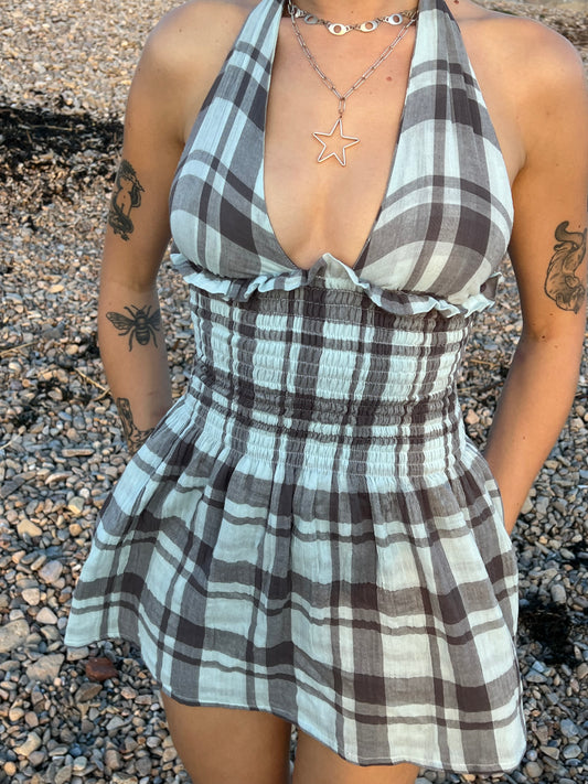 The Freya Mini Dress in Stormy Check