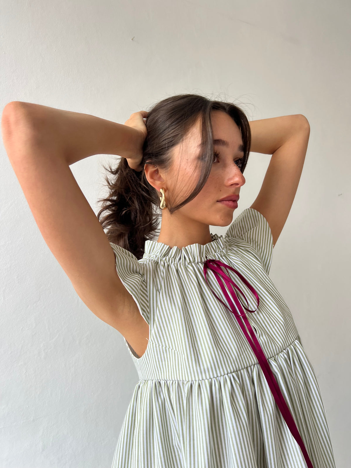 23. The Savannah Dress in Sage Stripe - M