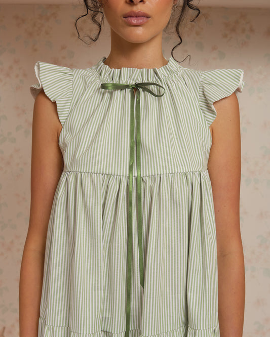 The Savannah Dress in Sage Stripe