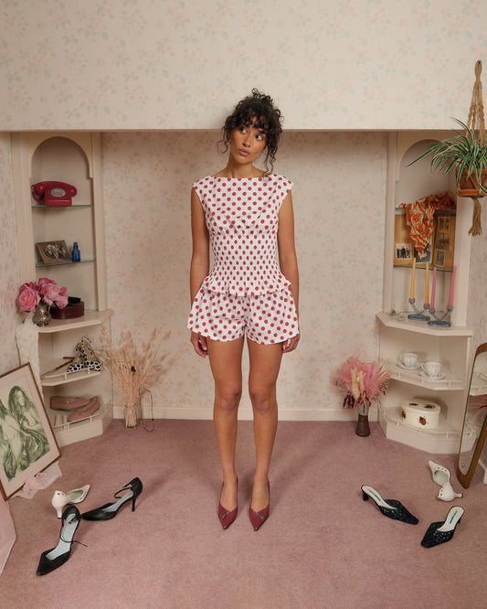 The Camille Shorts in Red on White Polka Dot
