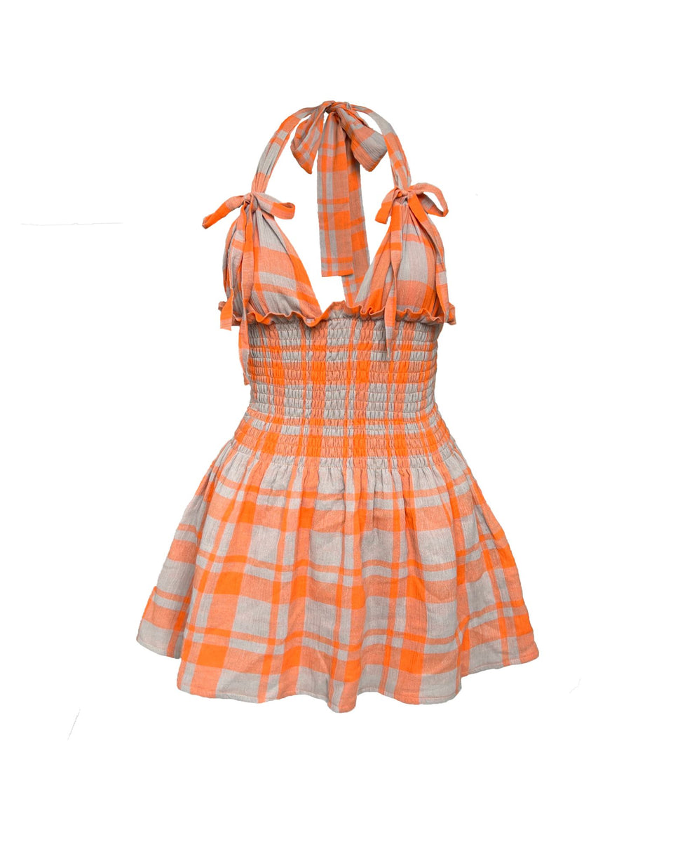 The Mini Freya Dress in Tangerine Check – Beasha Studios