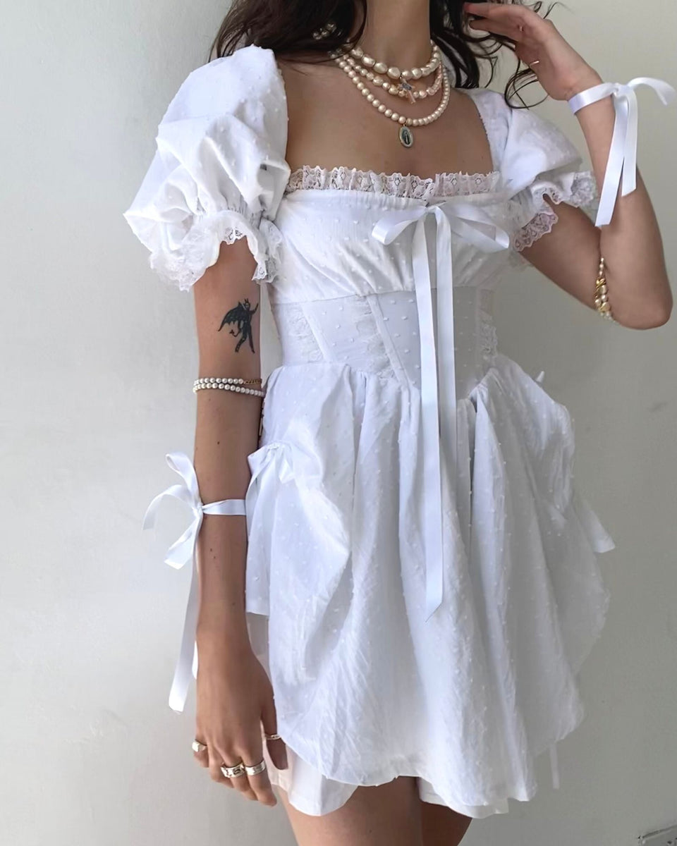 Valentina Embroidered Camisole Dress in White