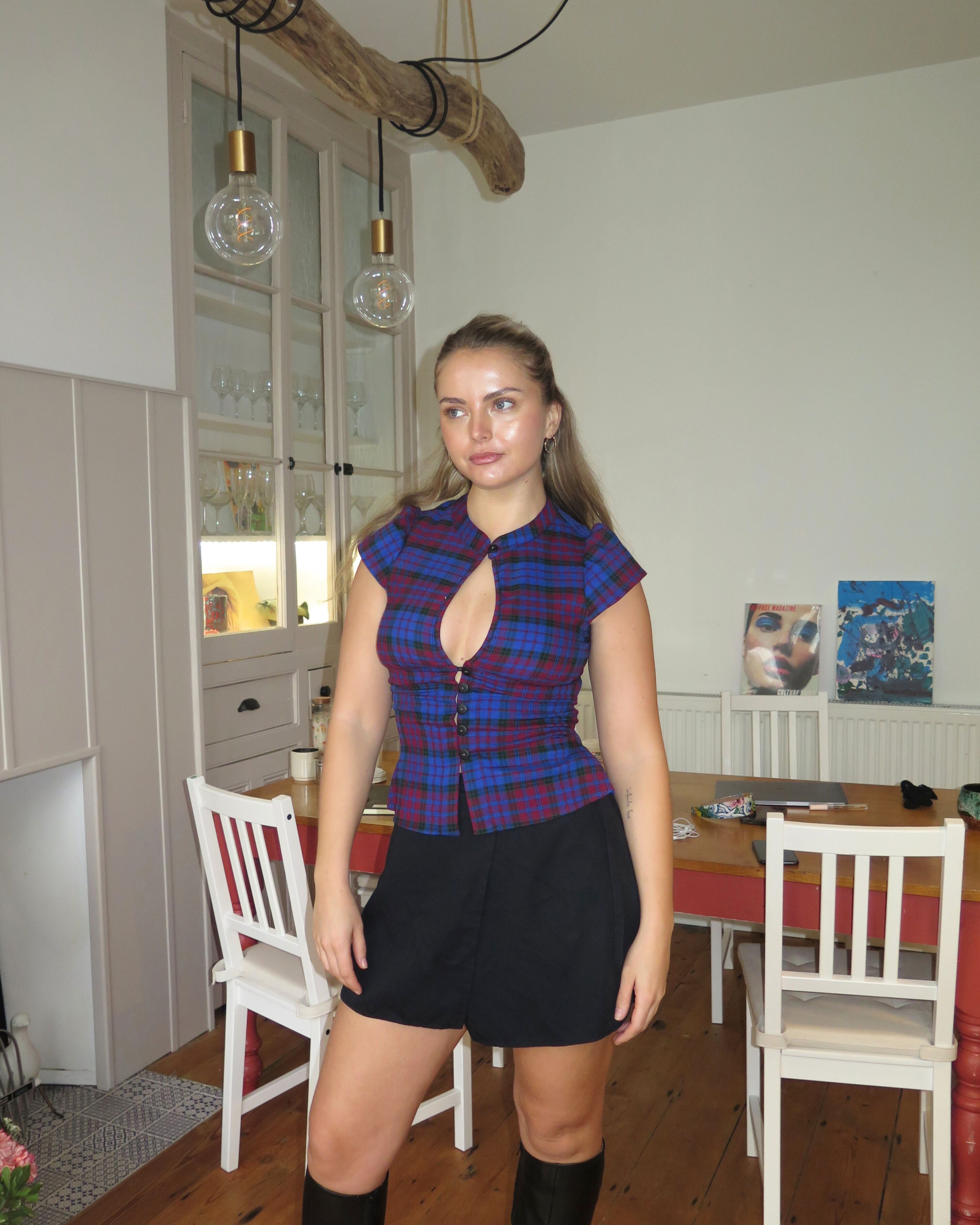 The Paulina Top in Blueberry Tartan