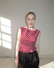 The Amelie Top in Wine Polka Dot