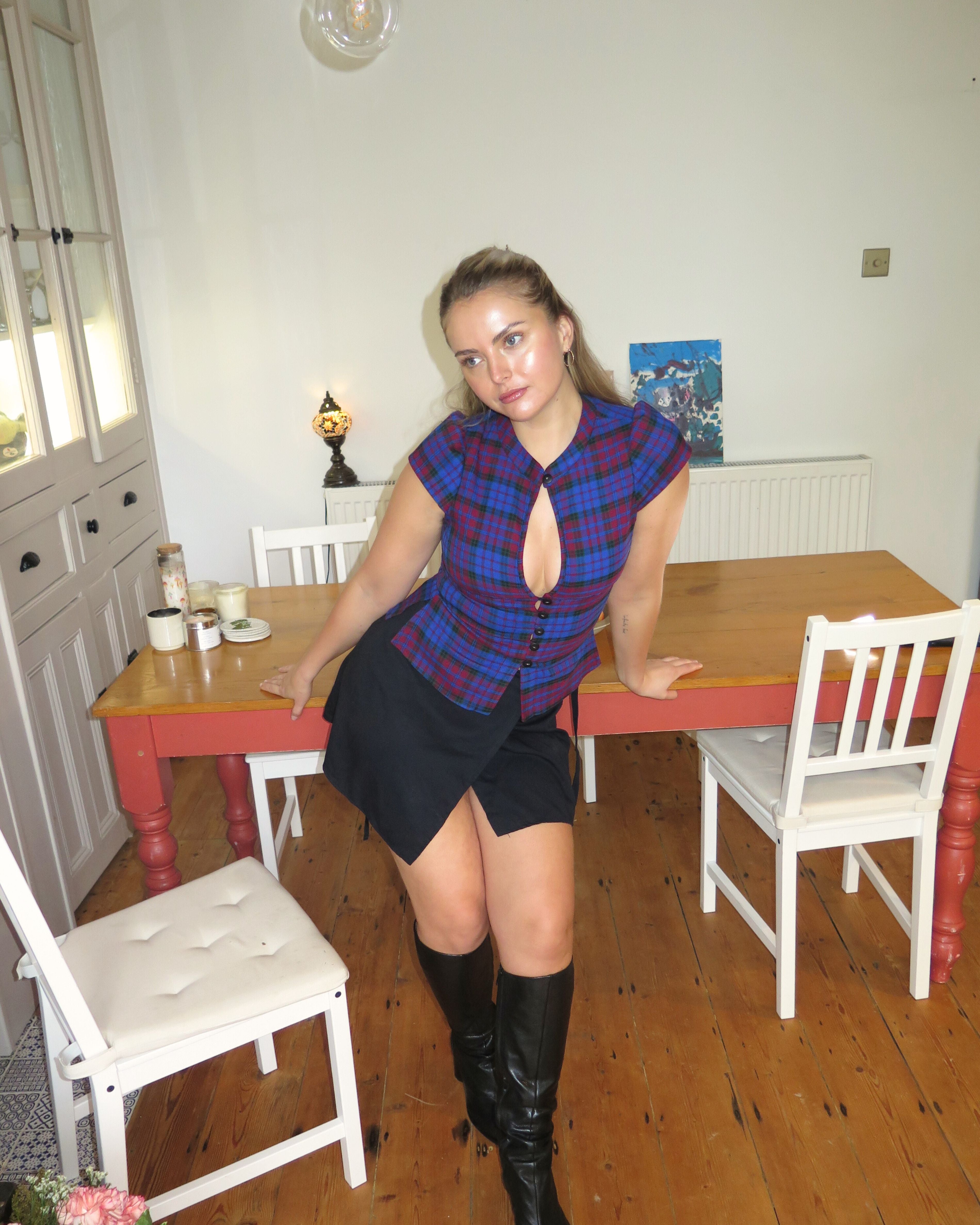 The Paulina Top in Blueberry Tartan