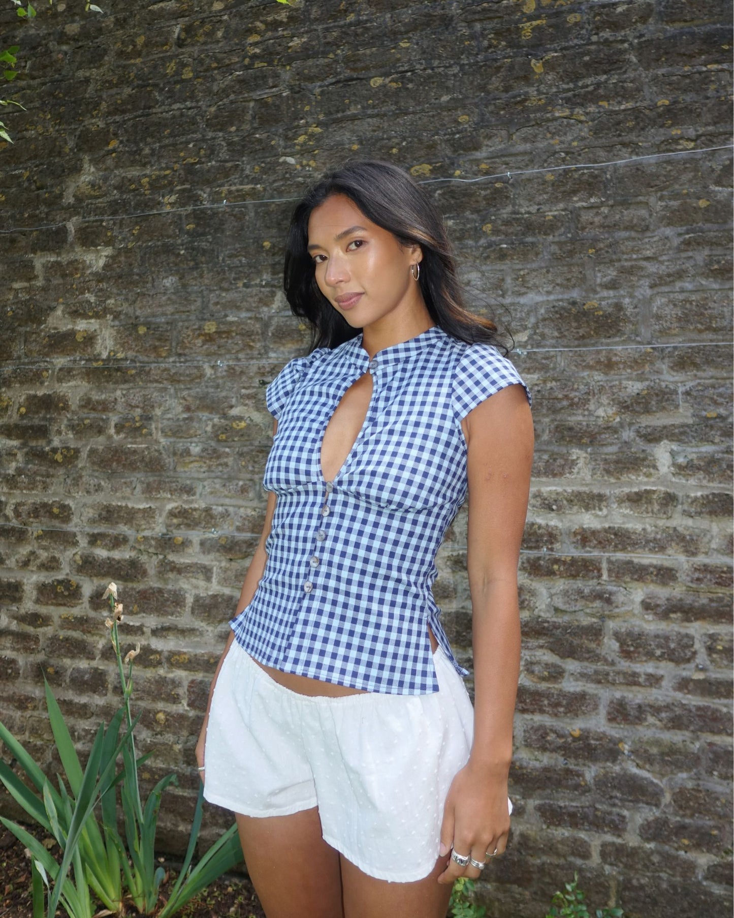 The Paulina Top in Blue Check