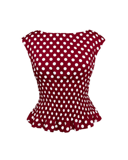 The Amelie Top in Wine Polka Dot
