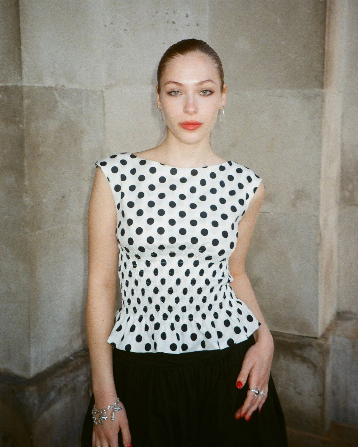 5. The Amelie in White Polka Dot - L