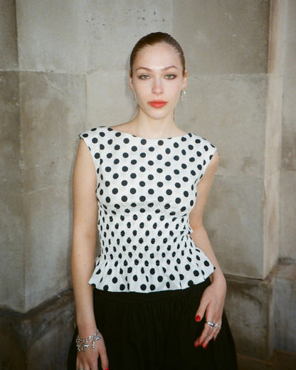 5. The Amelie in White Polka Dot - L
