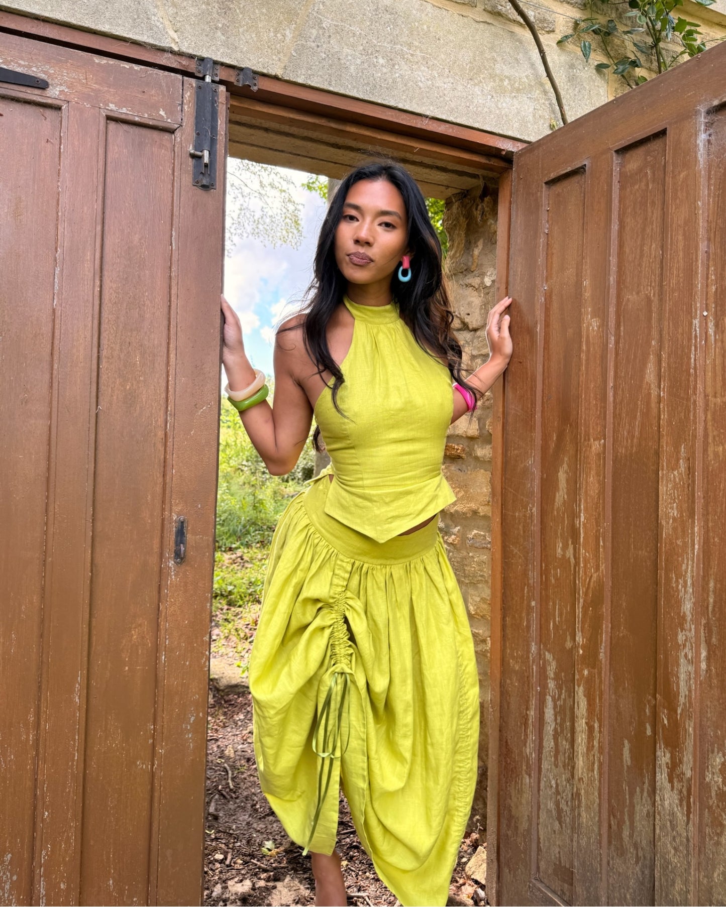 The Zoe Halter in Chartreuse Linen