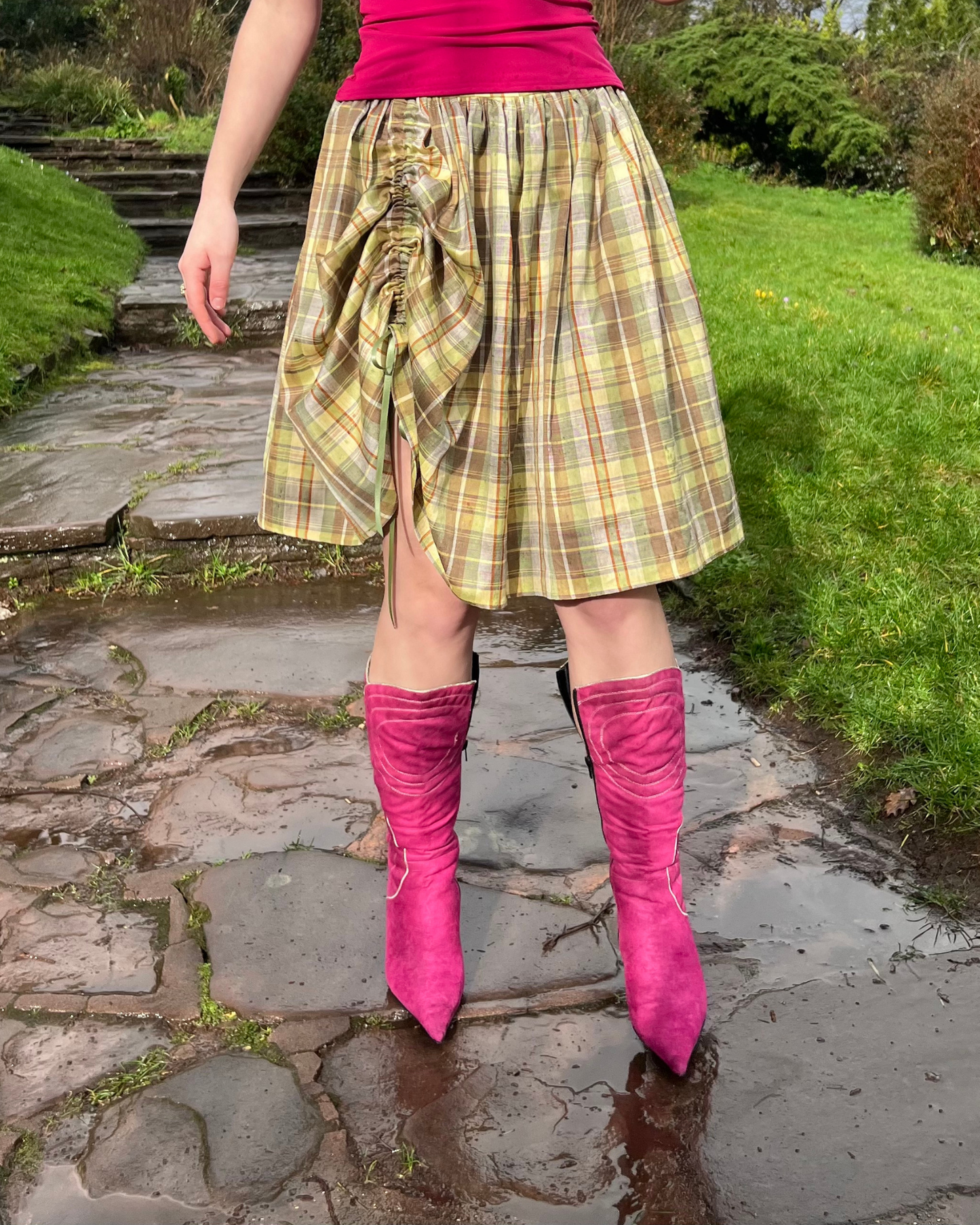 The Lottie Skirt in Olive Tartan