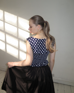 Load image into Gallery viewer, The Amélie Top in Navy Polka Dot

