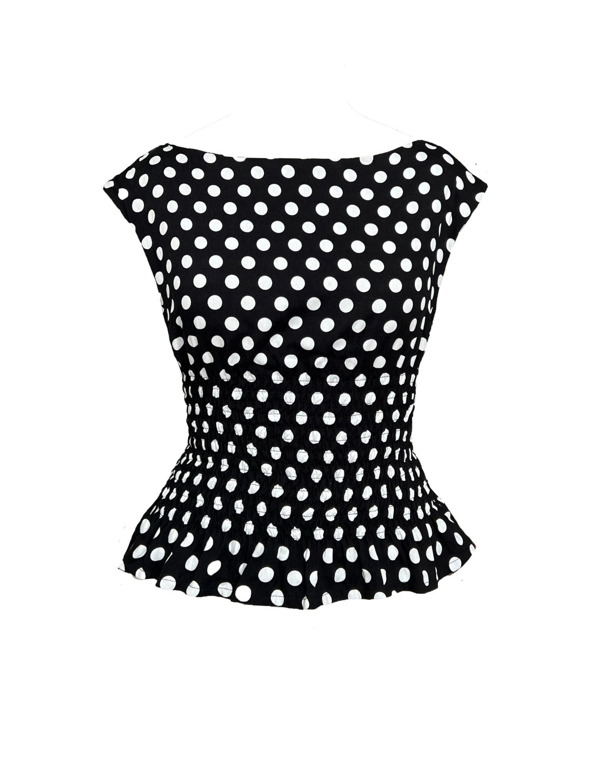 46. The Amelie Top in Black Polka Dot - M