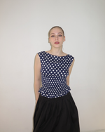 Load image into Gallery viewer, The Amélie Top in Navy Polka Dot
