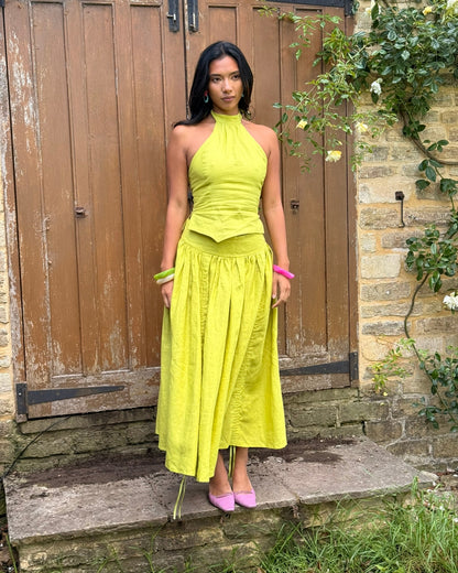 The Zoe Halter in Chartreuse Linen