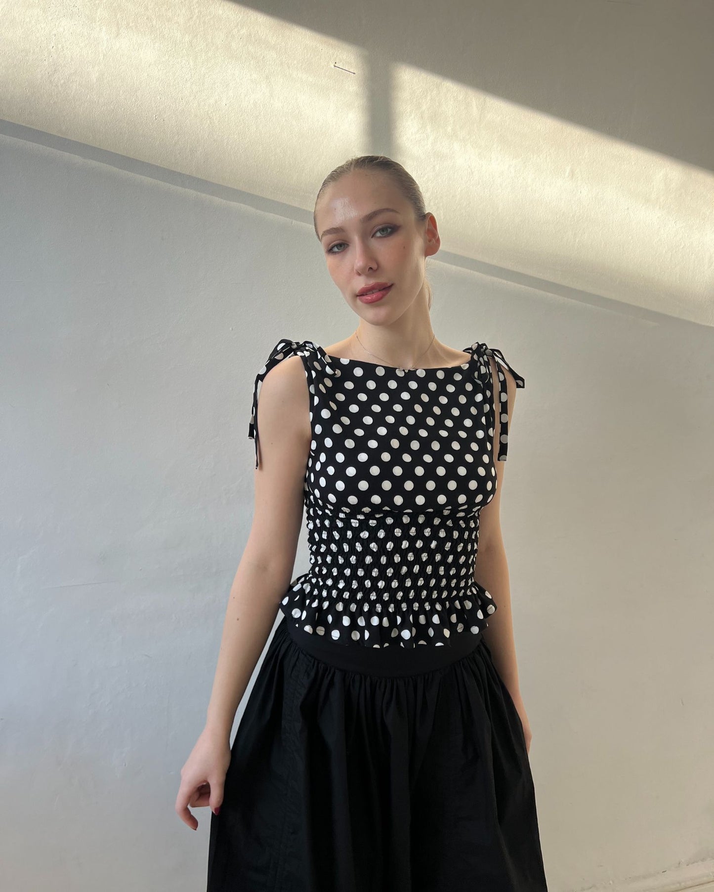 The Amélie Top in Black Polka Dot