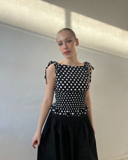 The Amélie Top in Black Polka Dot