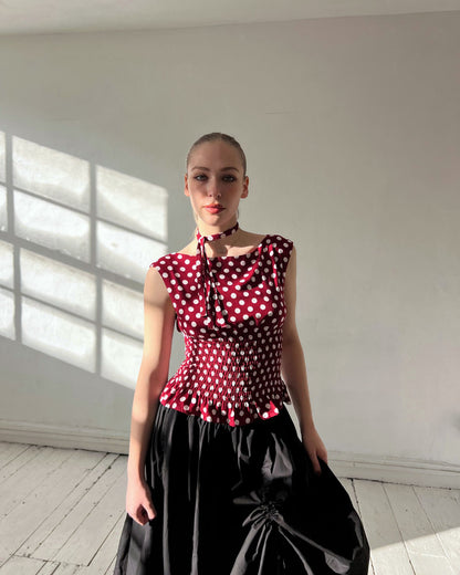 The Amelie Top in Wine Polka Dot