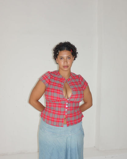 The Paulina Top in Cherry Tartan