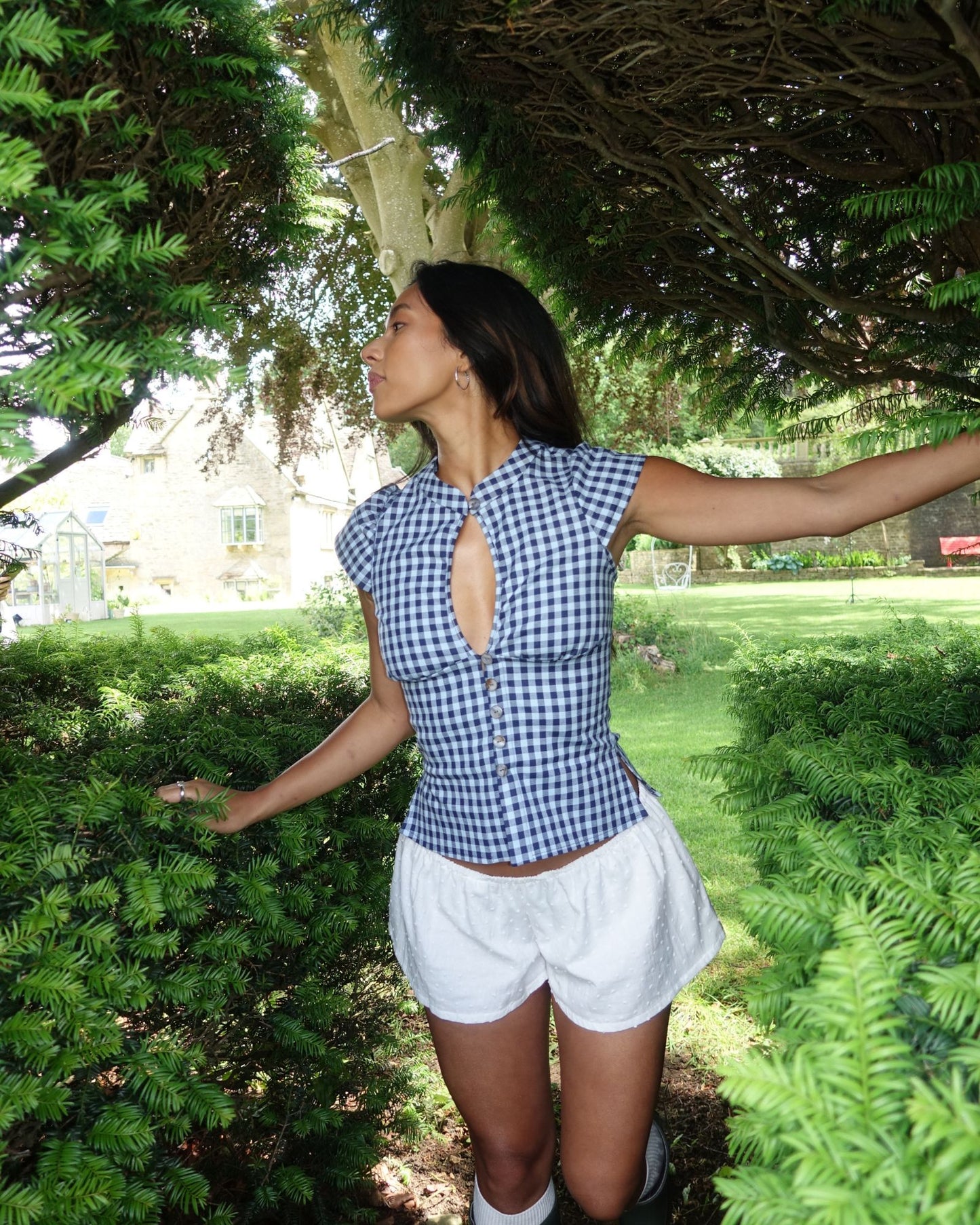 The Paulina Top in Blue Check