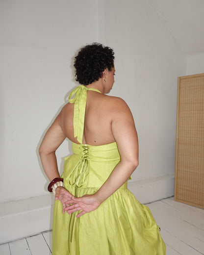 The Zoe Halter in Chartreuse Linen