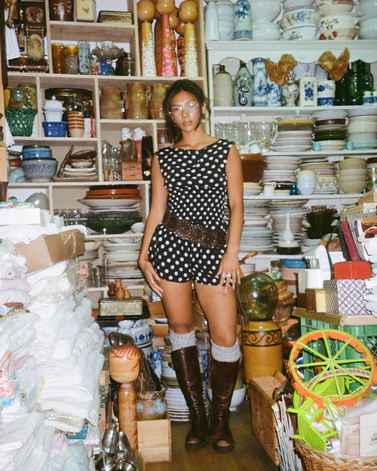 61. The Amelie Top in Black Polka Dot - XS