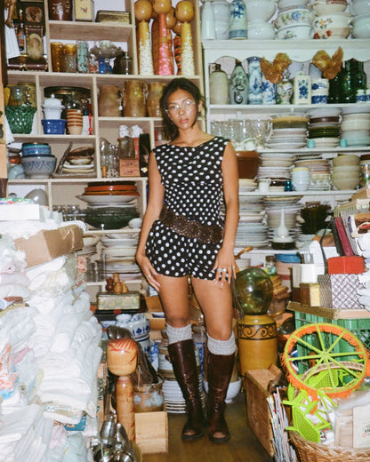 61. The Amelie Top in Black Polka Dot - XS