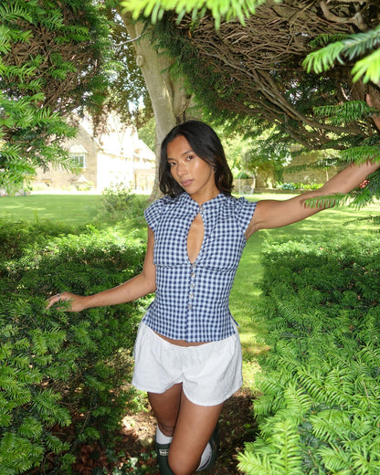 The Paulina Top in Blue Check