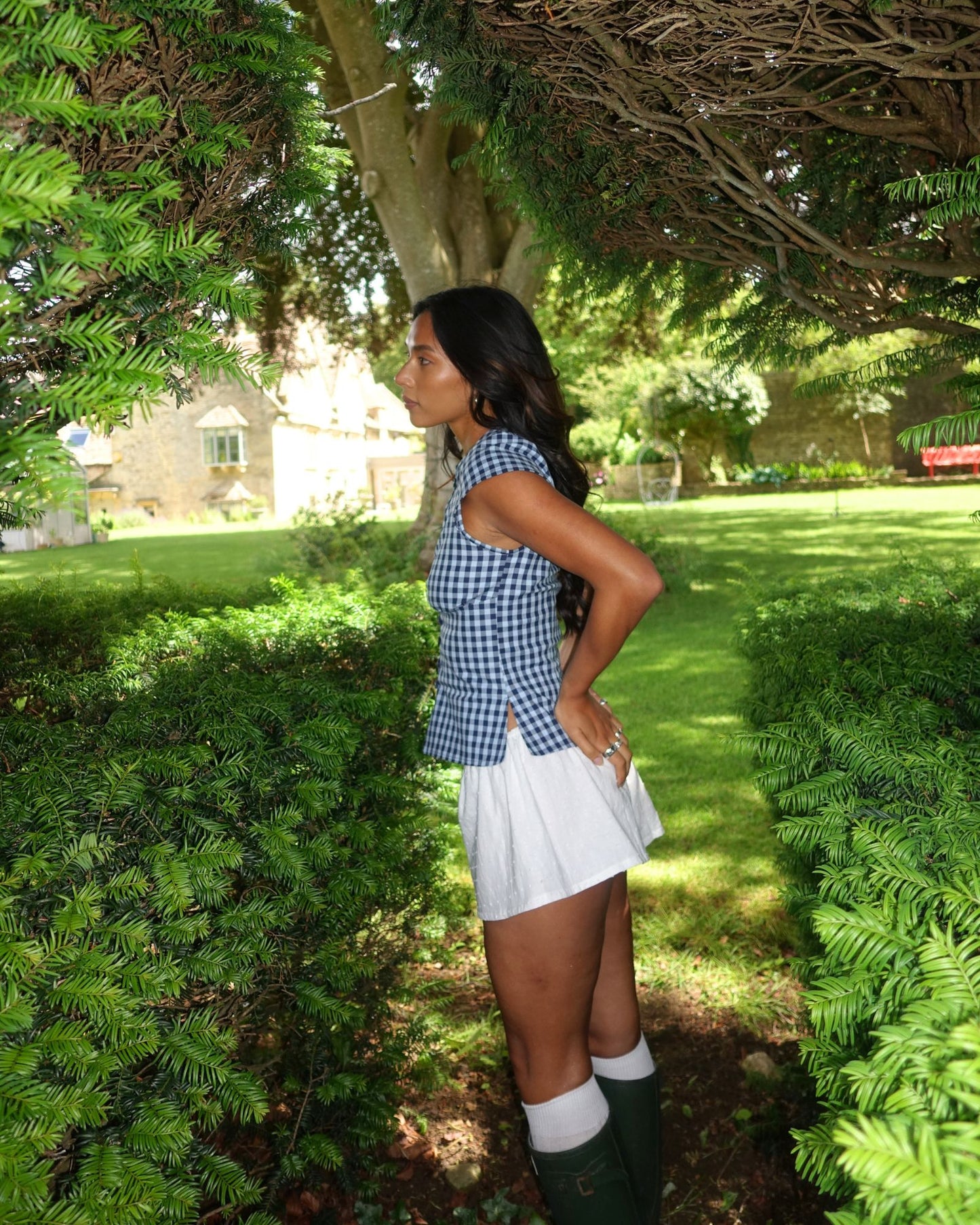 The Paulina Top in Blue Check