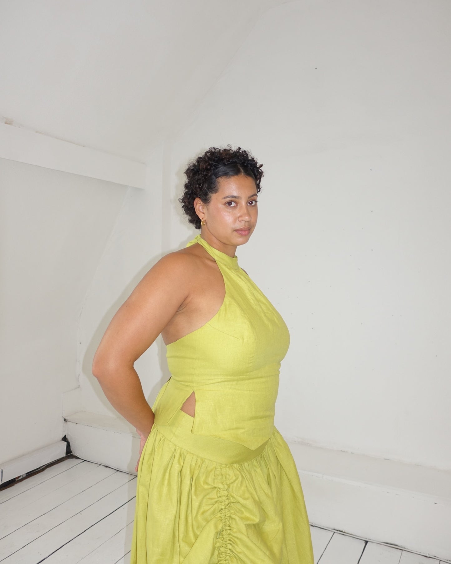 The Zoe Halter in Chartreuse Linen