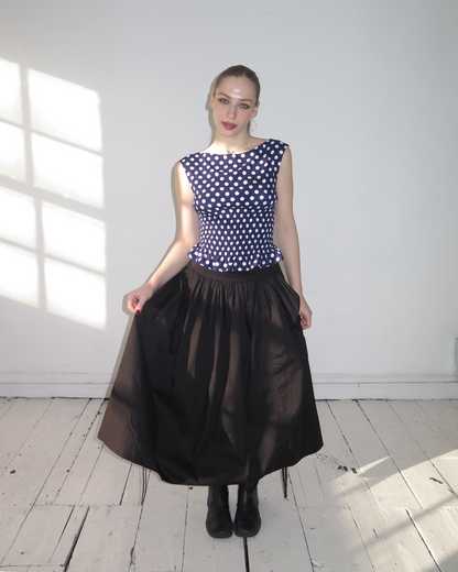 The Amélie Top in Navy Polka Dot
