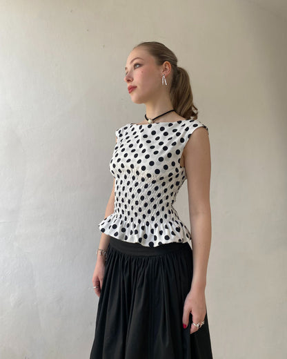The Amélie Top in Black on White Polka Dot