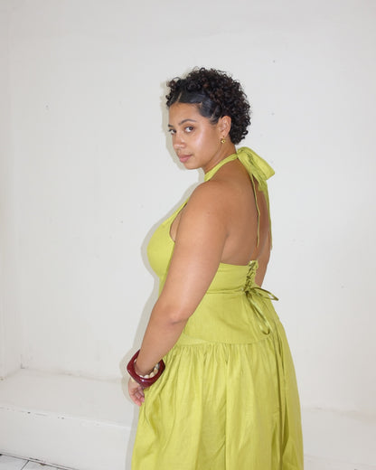 The Zoe Halter in Chartreuse Linen