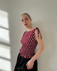 The Amelie Top in Wine Polka Dot