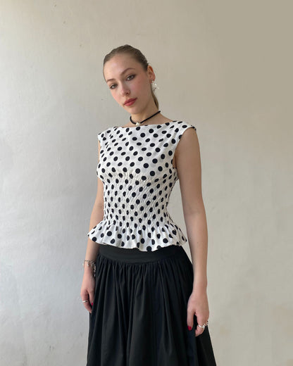 The Amélie Top in Black on White Polka Dot