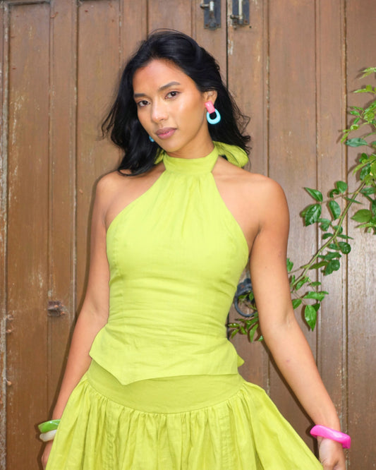 The Zoe Halter in Chartreuse Linen