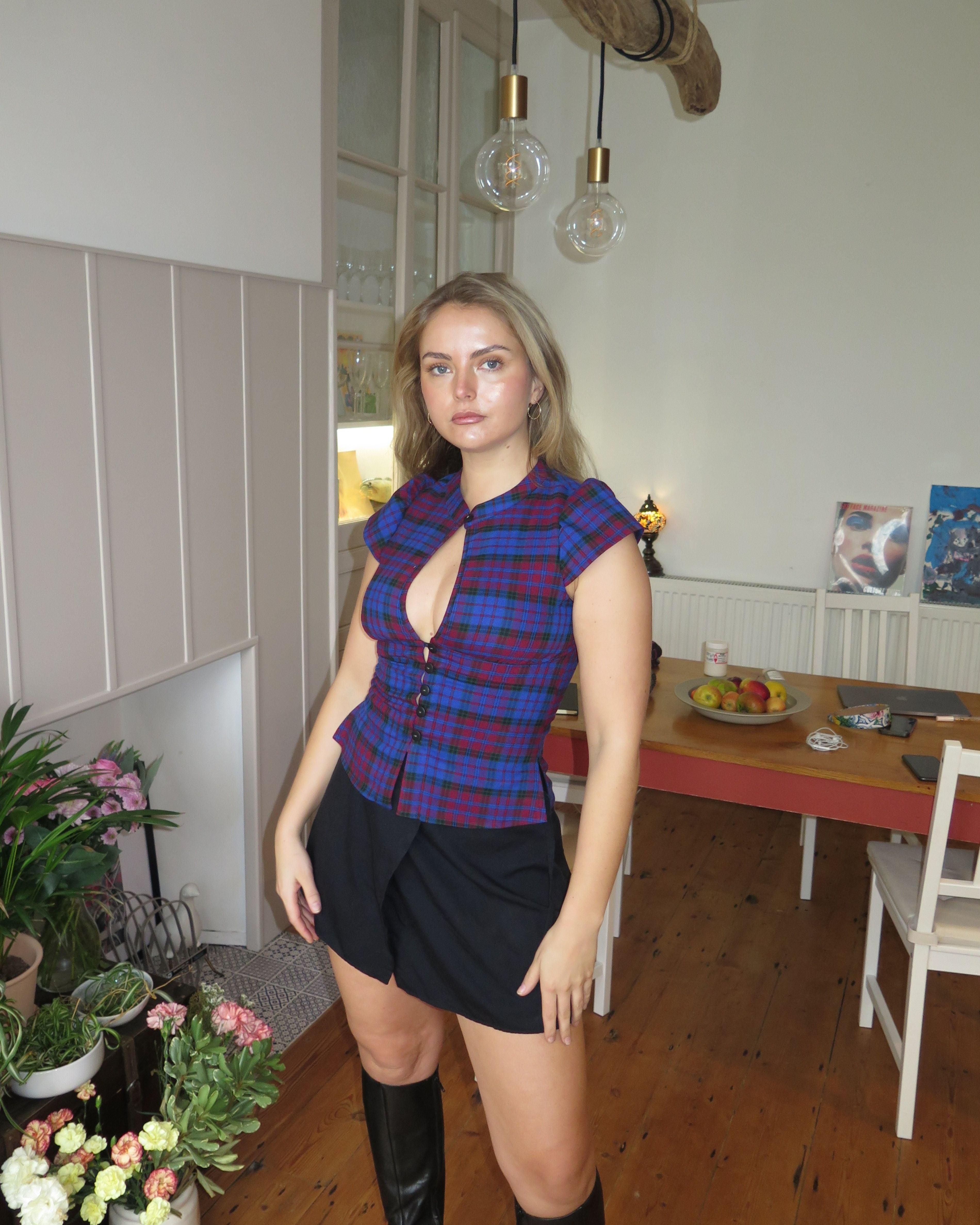 The Paulina Top in Blueberry Tartan