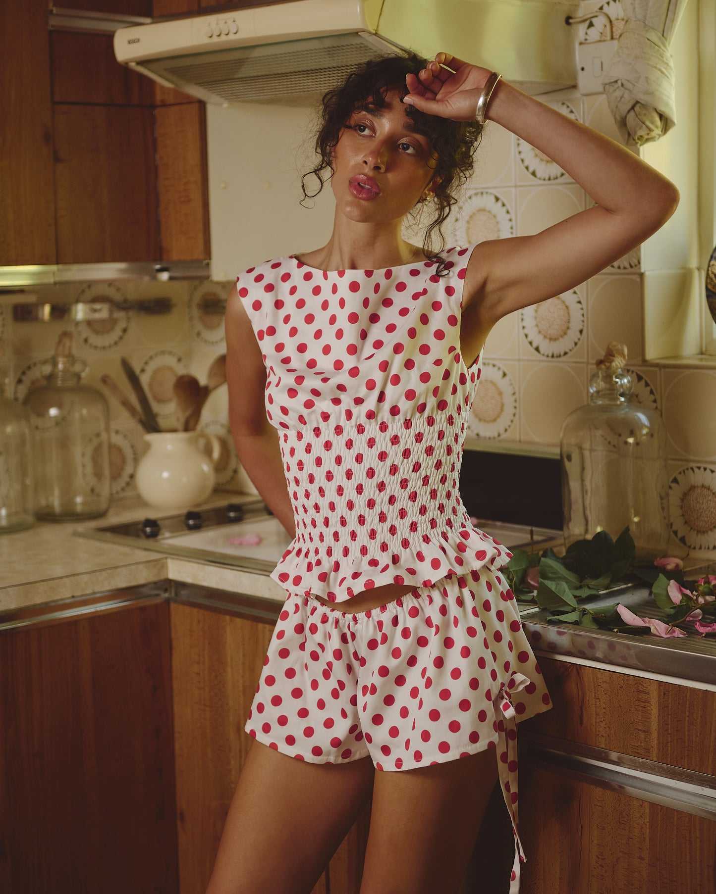 The Amélie Top in Red on White polka Dot