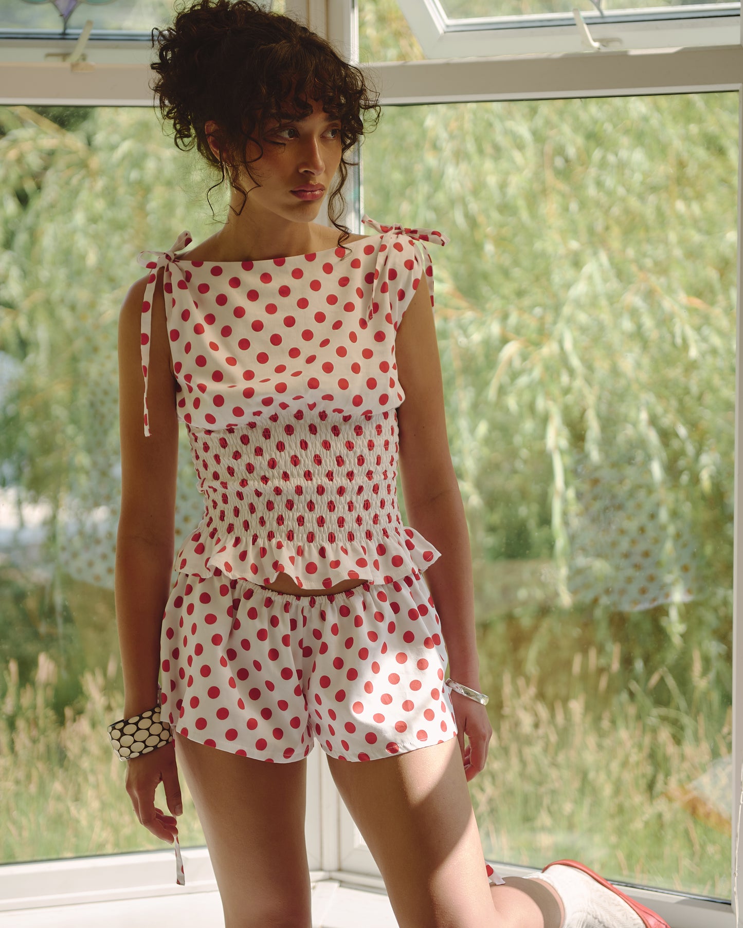 The Amélie Top in Red on White polka Dot