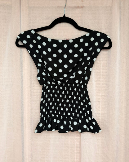 61. The Amelie Top in Black Polka Dot - XS
