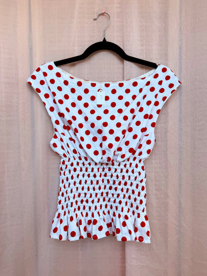 68. The Amelie Top in Red and White Polka Dot - XL