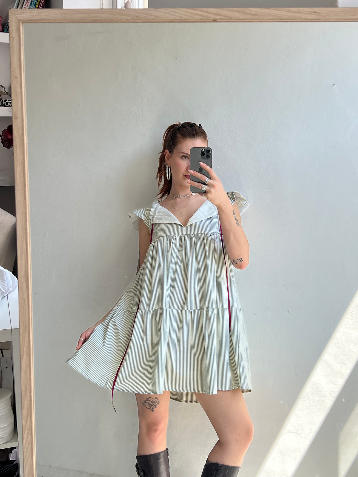 50. The Savannah Dress in Sage Stripe - Petite XL