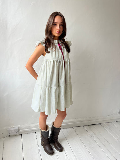 23. The Savannah Dress in Sage Stripe - M