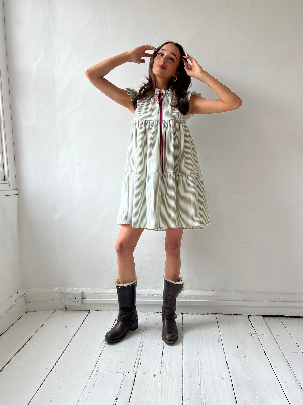 23. The Savannah Dress in Sage Stripe - M