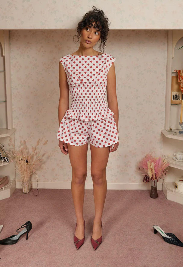 68. The Amelie Top in Red and White Polka Dot - XL