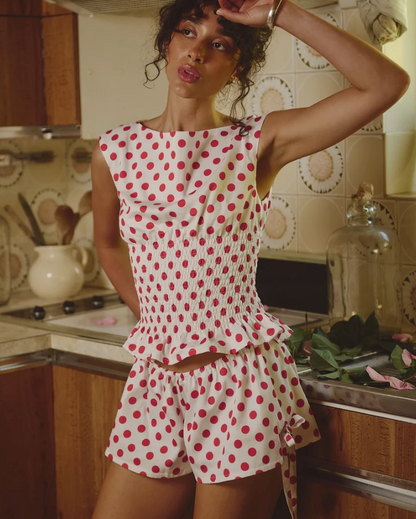68. The Amelie Top in Red and White Polka Dot - XL